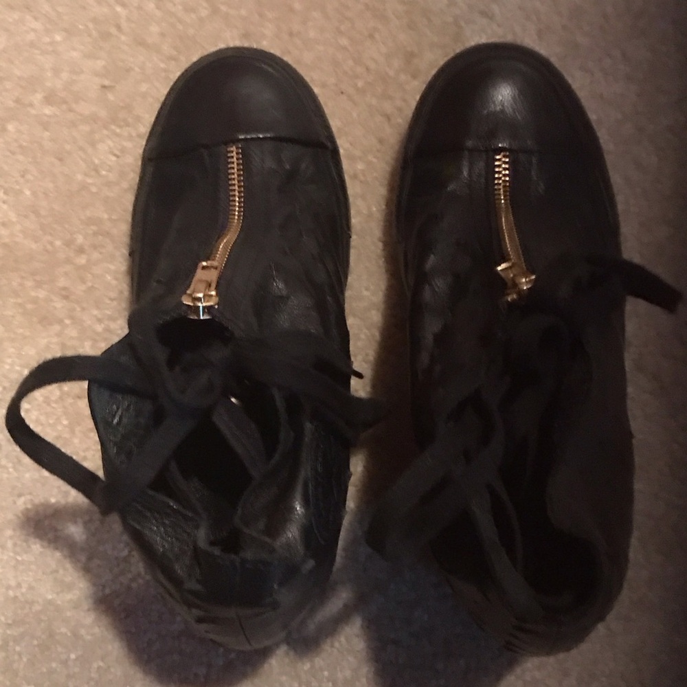 Converse Wedge Black Leather High-Top Sneakers